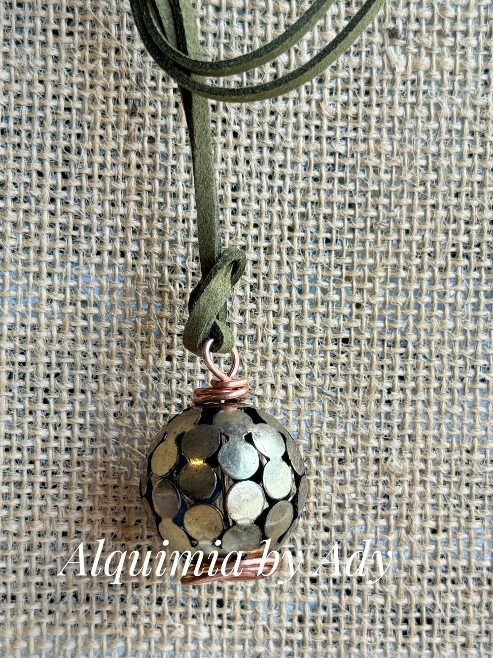 Alquimia Olive Suede Necklace with Antique bronze Dot Ball Pendant